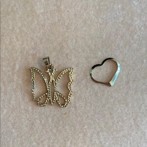 14K Charming Gold Butterfly Pendant and Heart Slide. Perfect for a young girl.